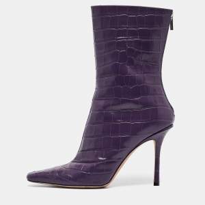 Jimmy Choo Purple Croc Embossed Leather Ankle Boots Size 39.5