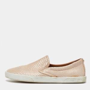 Jimmy Choo Beige Python Embossed Leather Slip On Sneakers Size 35