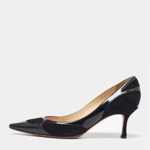 Jimmy Choo Black Suede and Patent Leather Pointed Toe Pumps Size 38.5