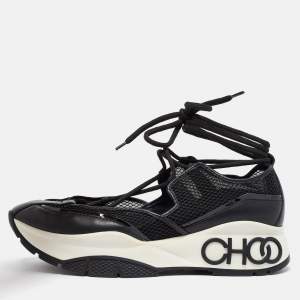 Jimmy Choo Black Leather and Mesh Sneakers Size 41