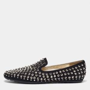 Jimmy Choo Black Suede Wheel Crystal Studded Smoking Slippers Size 35