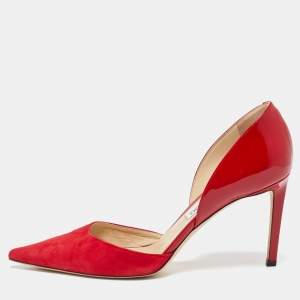 Pre Owned Jimmy Choo Red Suede and Patent Leather Darylin Pumps Size 41