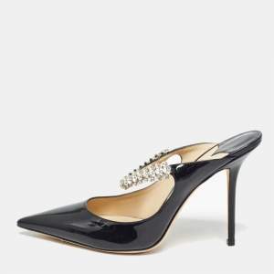 Jimmy Choo Black Patent Leather Crystal Embellished Bing Mules Size 41
