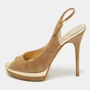 Jimmy Choo Beige Suede Open Toe Platform Slingback Sandals Size 39