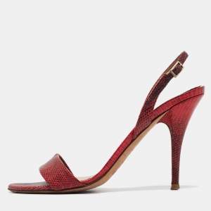 Jimmy Choo Red/Black Embossed Lizard Slingback Sandals Size 38.5