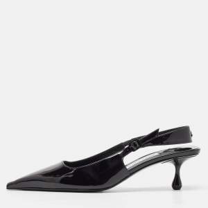 Pre Owned Jimmy Choo Black Patent Leather Slingback Pointed Toe Pumps Size 38