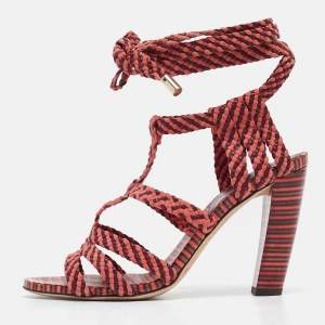 Jimmy Choo Two Tone Woven Suede and Leather Ankle Tie Sandals Size 37