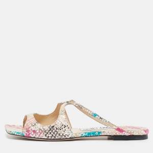 Jimmy Choo Multicolor Python Embossed Leather Flat Slides  Size  36