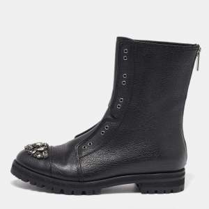 Pre Owned Jimmy Choo Black Leather Ankle Length Boots Size 39