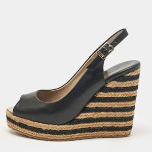 Pre Owned Jimmy Choo Black Leather Wedge Sandals Size 36.5