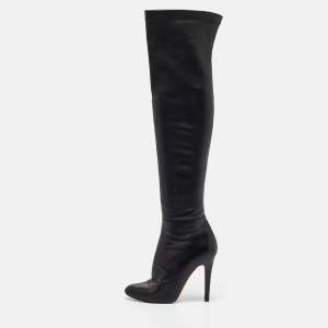 Pre Owned Jimmy Choo Black Leather Over The Knee Boots Size 39
