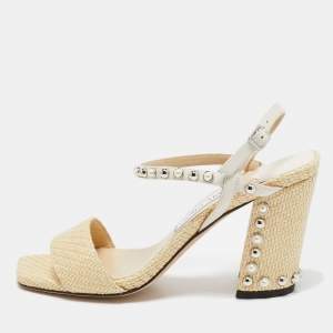 Jimmy Choo Beige/Cream Raffia and Leather Aadra Sandals Size 39