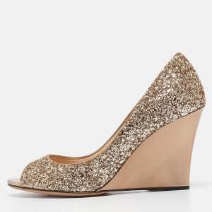 Jimmy Choo Gold Glitter Baxen Wedge Pumps Size 35.5