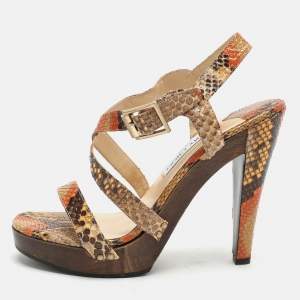 Jimmy Choo Multicolor Python Ankle Strap Sandals Size 38