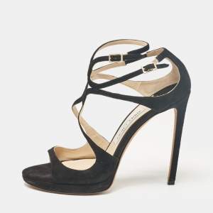 Jimmy Choo Black Suede Lance Platform Sandals Size 39