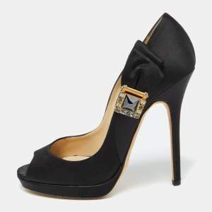 Jimmy Choo Black Satin Bow Pumps Size 38