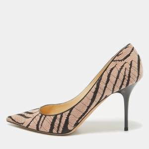 Pre Owned Jimmy Choo Beige/Black Canvas Agnes Pumps Size 40