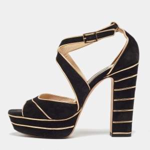 Jimmy Choo Black Suede April Platform Sandals Size 38