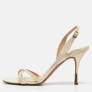 Pre Owned Jimmy Choo Cream Patent Leather Ankle Strap Sandals Size 38