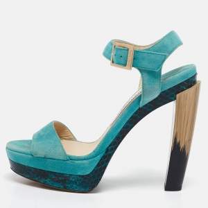 Jimmy Choo Blue Suede Dora Ankle Strap Sandals Size 37.5