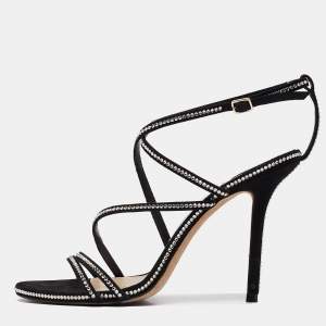 Jimmy Choo Black Crystal Embellished Suede Dudette Sandals Size 38