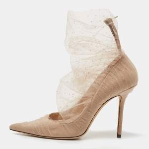 Pre Owned Jimmy Choo Beige Lace and Suede Lavish Pumps Size 39