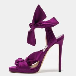 Pre Owned Jimmy Choo Purple Satin Kris Knot Sandals Size 40