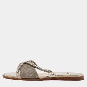 Jimmy Choo Metallic Glitter Crystal Embellished Aadi Slides Size 41