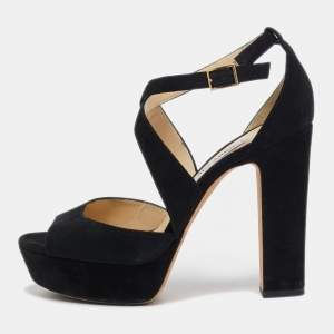 Jimmy Choo Black Suede Platform Ankle Strap Sandals Size 39