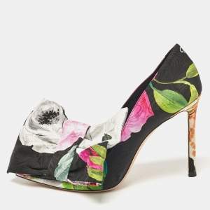 Jimmy Choo x Off-White Black Floral Print Fabric Mary Bow Pumps Size 38