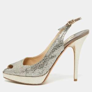 Jimmy Choo Gold Lurex Fabric Nova Peep Toe Slingback Sandals Size 39