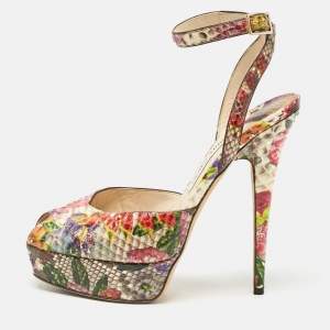 Jimmy Choo Multicolor Floral Python Lola Platform Sandals Size 39.5