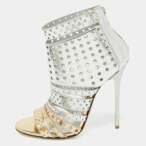 Jimmy Choo Silver/Gold Foil Leather Malika Perforated Sandals Size 36