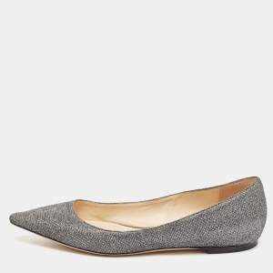Jimmy Choo Metallic Grey Lurex Fabric Romy Flats Size 38.5