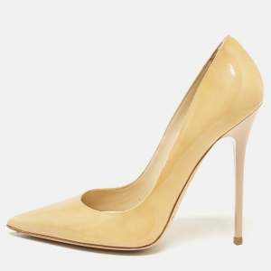 Jimmy Choo Beige Patent Leather Ava Pointed Toe Pumps Size 37