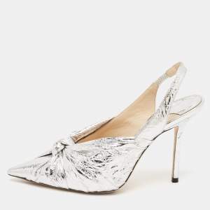 Pre Owned Jimmy Choo Silver Leather Annabell Slingback Pumps Size  37.5