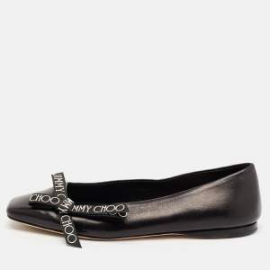 Jimmy Choo Black Leather Bow Veda Ballet Flats Size 36
