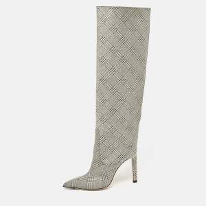 Jimmy Choo Silver Fabric Knee Length Boots Size 36