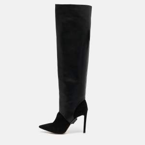Jimmy Choo Black Leather and Suede Hurley Knee Length Boots Size 35.5