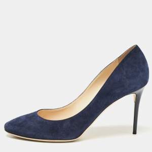 Jimmy Choo Navy Blue Suede Esam 85 Pumps Size 39