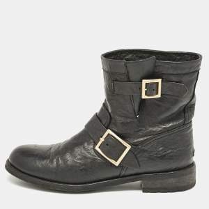 Jimmy Choo Black Leather Biker Boots Size 42