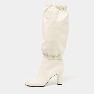 Jimmy Choo White Leather Maxyn Knee Length Boots Size 43
