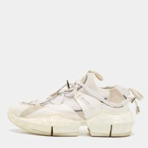 Pre Owned Jimmy Choo White Leather and Mesh Diamond Trial Sneakers Size 39