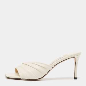 Pre Owned Jimmy Choo Cream Leather Slide Sandals Size 37