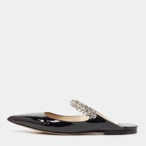 Jimmy Choo Black Patent Leather Bing Flat Mules Size 36