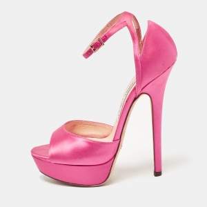Jimmy Choo Pink Satin Ankle Strap Platform Sandals Size 37.5