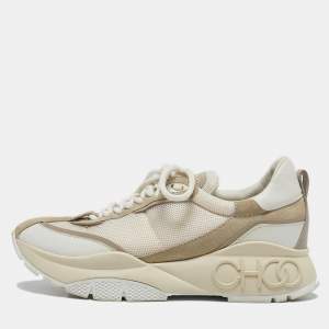 Jimmy Choo White/Beige Mesh and Suede Raine Sneakers Size 40