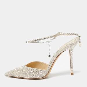 Pre Owned Jimmy Choo Gold Satin Crystal Embellished Saeda Pumps Size 40