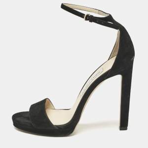 Jimmy Choo Black Suede Misty Ankle Strap Sandals Size 38