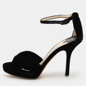 Jimmy Choo Black Velvet Marion Ankle Strap Sandals Size 36